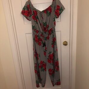 Urban Heritage Off-Shoulder Jumpsuit- large with tassels/ wide legs/ peasant top